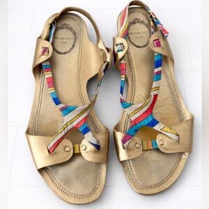 $859 Emilio PUCCI Authentic Gold Leather Scarf Print Flat Sandals EU40 US9